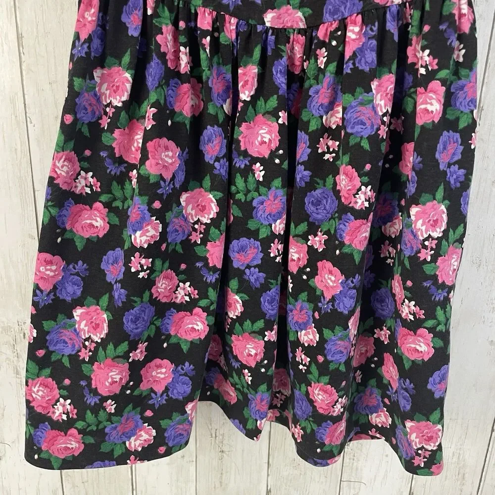 Vintage All That Jazz Dark Floral Dress Youth Girls Sz 12 - Early 1990’s - USA